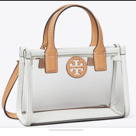 Tory Burch Ella Nylon Clear Mini Tote Bag Crossbody Clear Brown - Picture 10 of 10